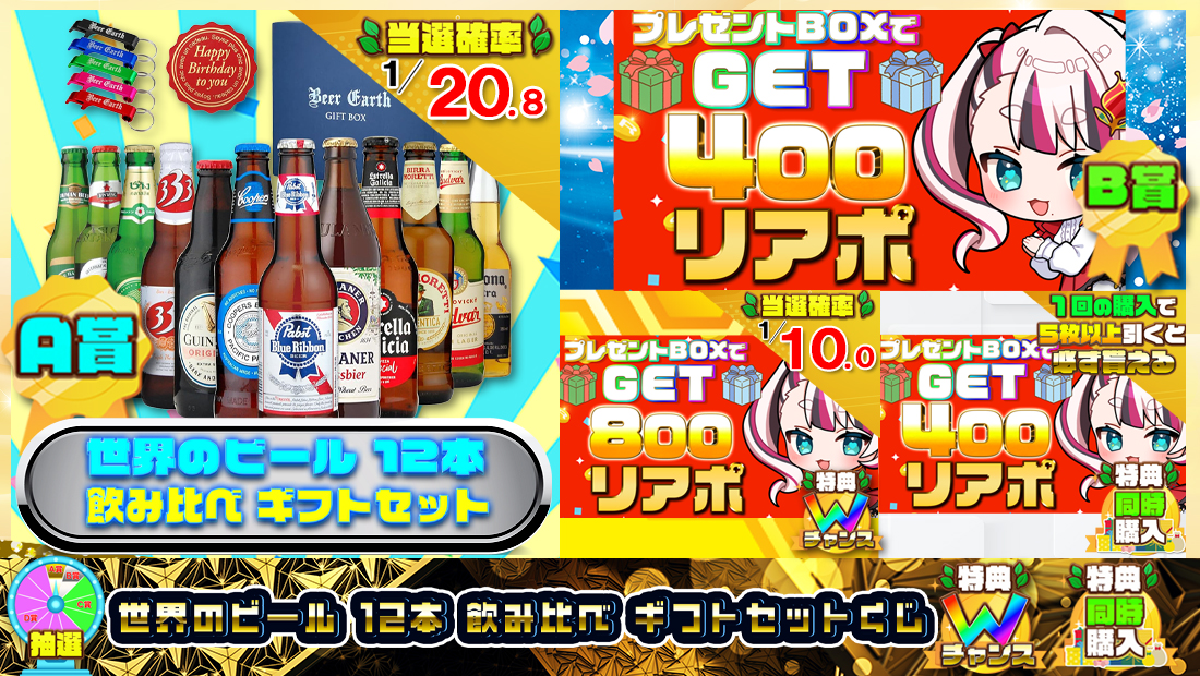 世界のビール 12本 飲み比べ ギフトセットくじ【400円】のメイン画像