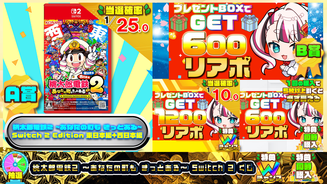 桃太郎電鉄2 ~あなたの町も きっとある~ Switch 2くじ【６００円】 のメインビジュアル